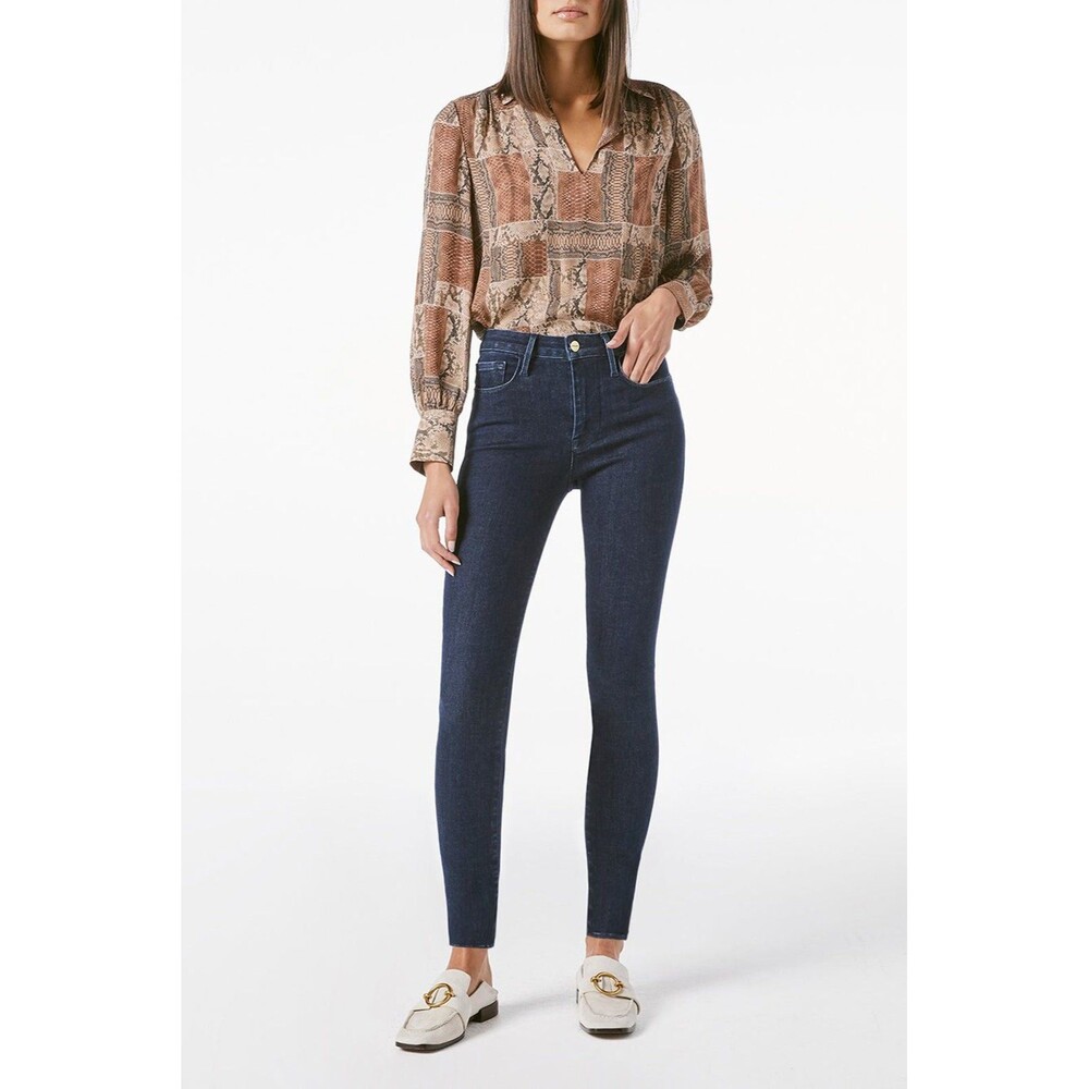 NWT Frame Le Skinny in Keller Mid Rise Stretch Jeans 2 Dark Blue‎ Organic Cotton